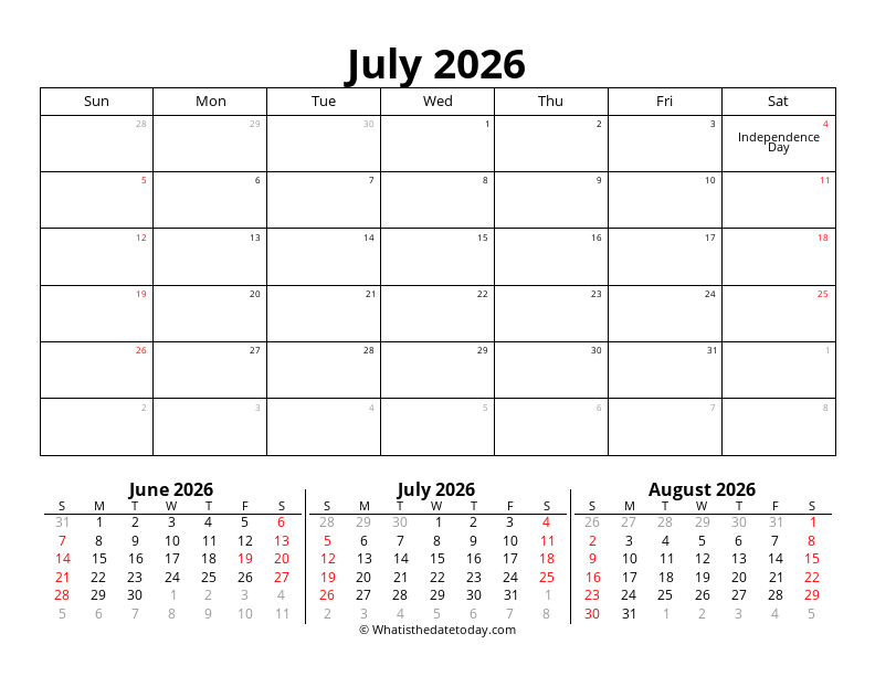 Printable July With holidays