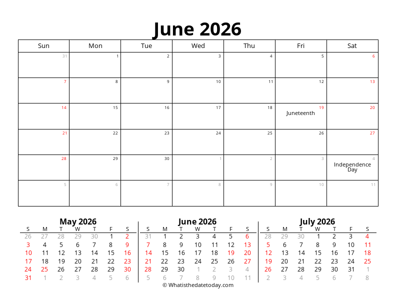 Printable June With holidays