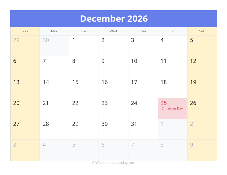 December 2026 Calendar