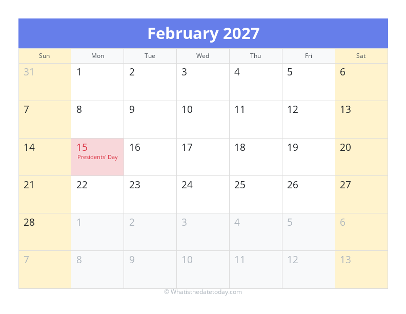 February 2027 Calendar