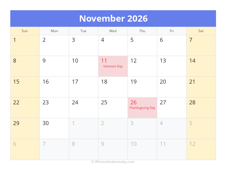November 2026 Calendar
