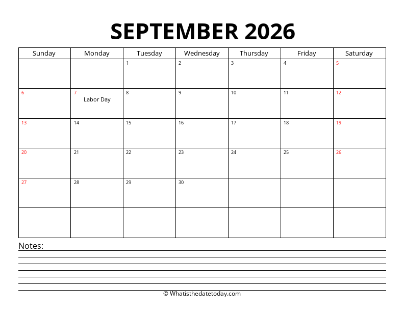 September With Notes Section